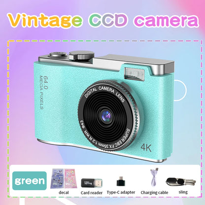 64MP HD 1080P Digital Camera for Student Beginners 2.4' screen with 16xzoom Front and Rear Dual Camera Camera for Kid Adult Gift - TechElect