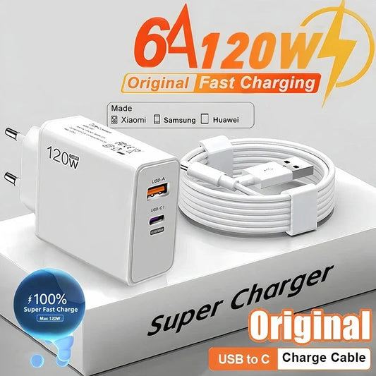 120W 6A Fast Charger USB C PD Quick Charging USB Charger Type C PD Cable Mobile Phone Adapter For iPhone Samsung Xiaomi Huawei Techelectronicx