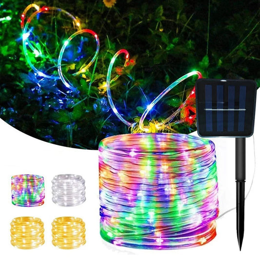 100/50/20Leds Solar Hose Rope String Lights Flexible Tube Fairy Led Lights Outdoor Villa Garden Christmas Halloween Home Decor Techelectronicx
