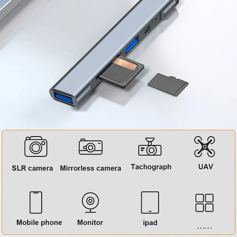 [5-in-1 USB Hub] 5-in-1 Hub with USB Converter | Supports OTG + Phone, Computer, Laptop, USB Flash Drive, SD Card Data Transfer Techelectronicx