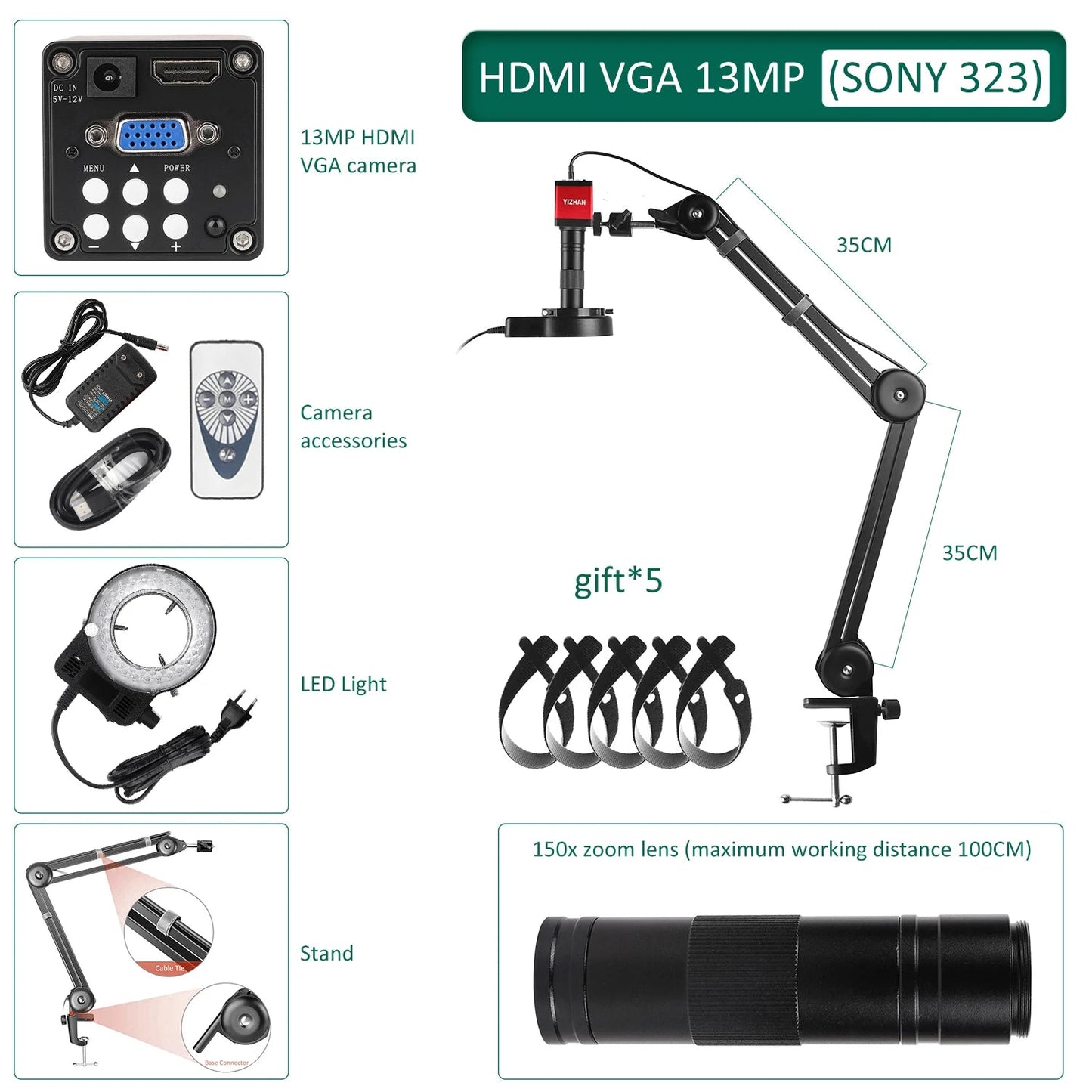 YIZHAN Full HD Digital Microscope Electronic 4K Soldering Microscope HDMI VGA USB 150x Lens Upgraded Reinforced Bracket Original Techelectronicx