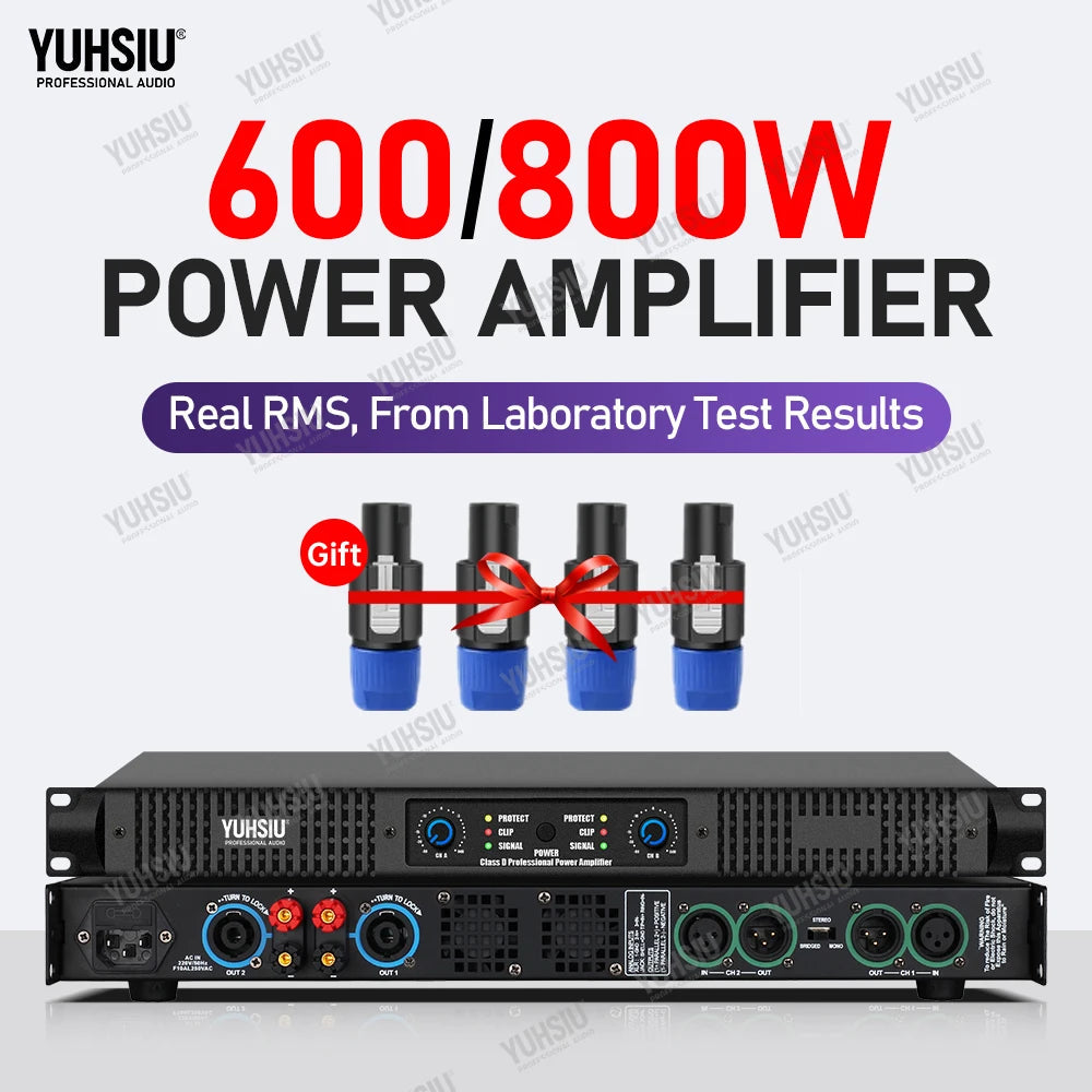 YUHSIU Professional Digital AMP 1U Class D Hifi High Power Amplifier 800W 2Channels For KTV Disco DJ Stage Karaoke Audio Speaker Techelectronicx