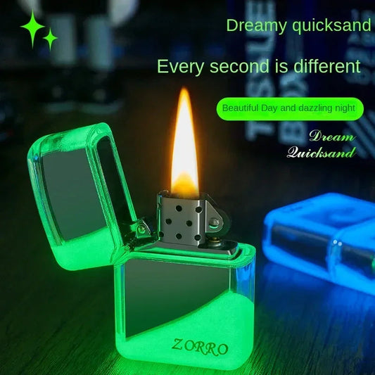 ZORRO Luminous Quicksand Cool Kerosene Lighter Creative Personality Old-fashioned Grinding Wheel Ignition Kerosene Lighter Gift Techelectronicx