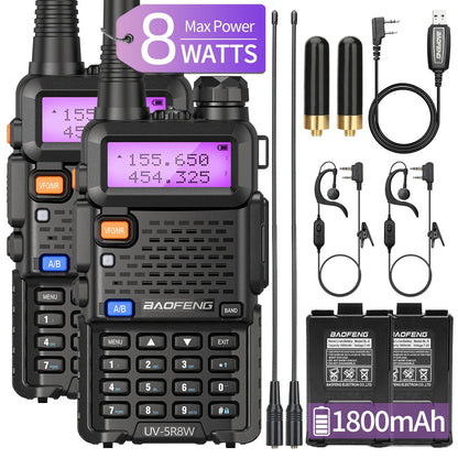 1/2/4 PCS Baofeng UV 5R 8W Walkie Talkie Dual Band VHF UHF Portable FM Amateur 1800mAh UV5R Two way Radio Ham Radio For Climb Techelectronicx
