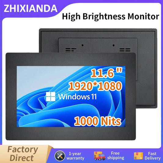 Zhixianda 1000 Nits 11.6 Inch 1920*1080 Industrial Panel Mount Monitor HDMI VGA LCD Capacitive Touch Screen Embedded Display Techelectronicx
