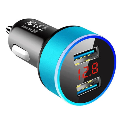 1/2pcs Car Charger, Cigarette Lighter, Smartphone Adapter, Phone Charger, Dual USB Digital Display, Voltmeter, Fast Charging Techelectronicx