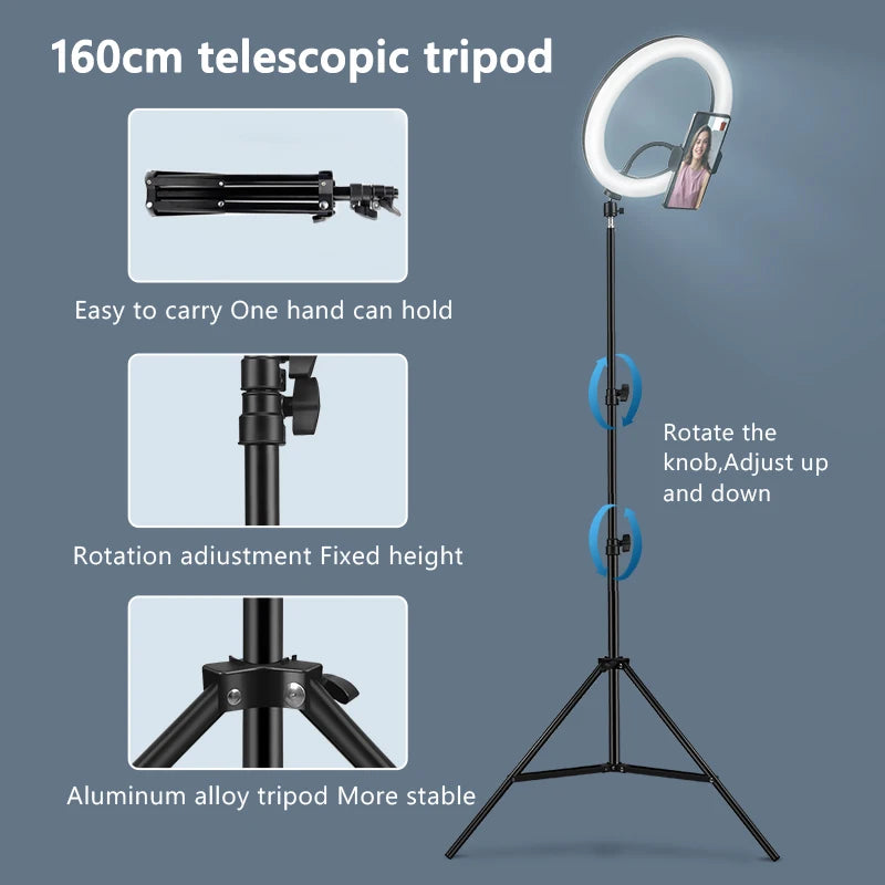 10inch Selfie Ring Light with Optional Tripod, Photography Fill Light Led Ring Lamp Ringlight for Video Recording Live Broadcast TechElect