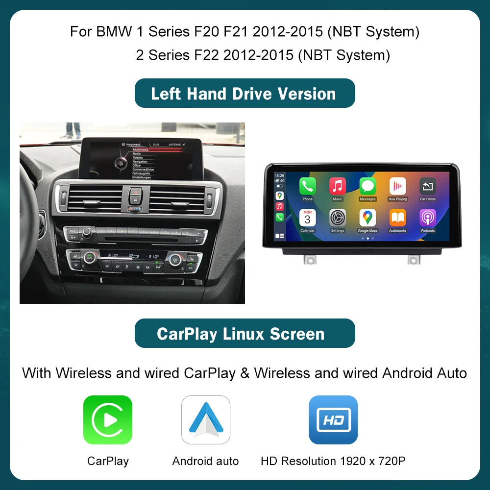 10.25'12.3' Wireless CarPlay Android Auto Multimedia Display Screen For BMW 1 2 3 4 Series F20 F21 F22 F30 F31 F32 F33 Techelectronicx