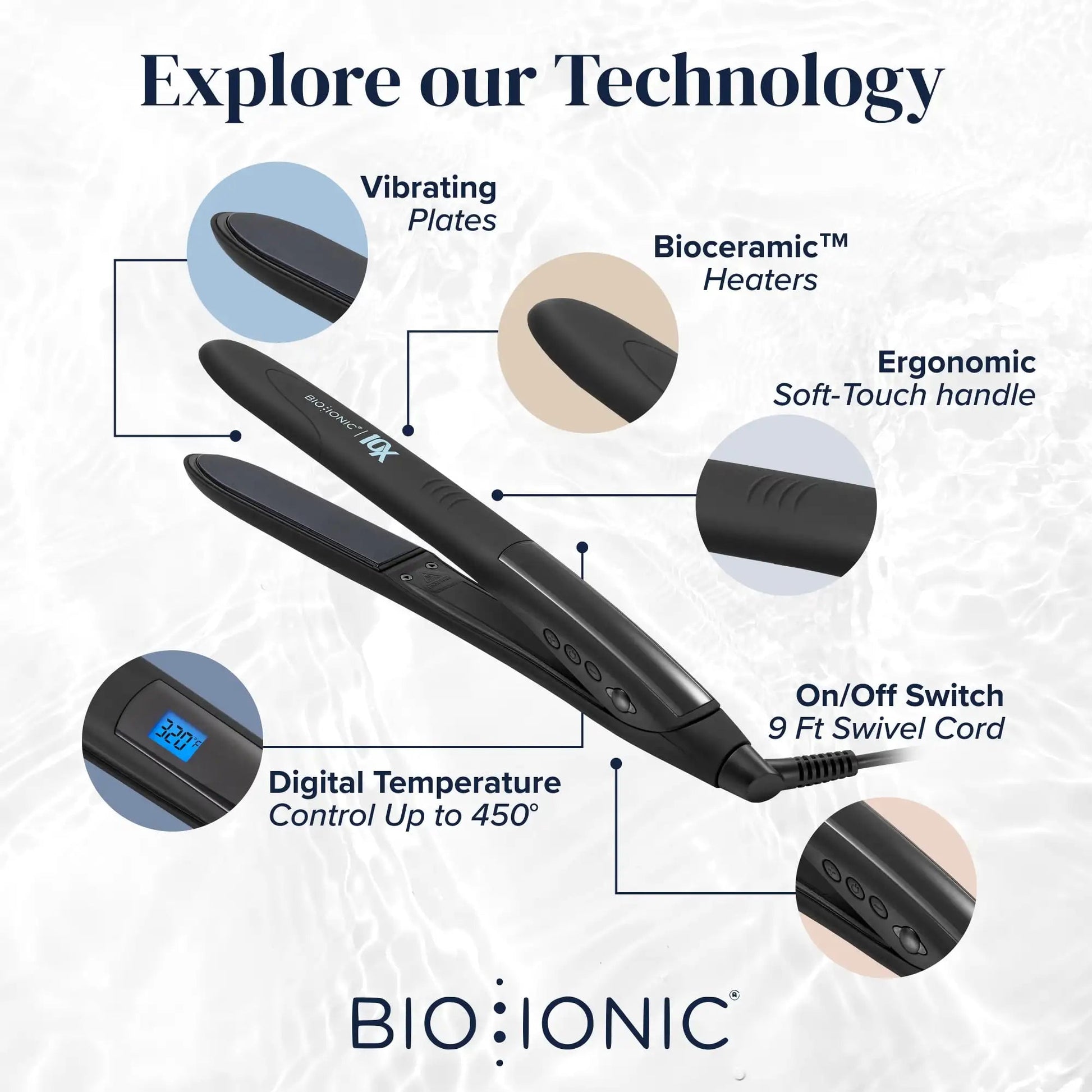 10X Styling Flat Iron, 1" Hair Straightener with Sonic Vibrating Plates, Ceramic Flat Iron TechElect