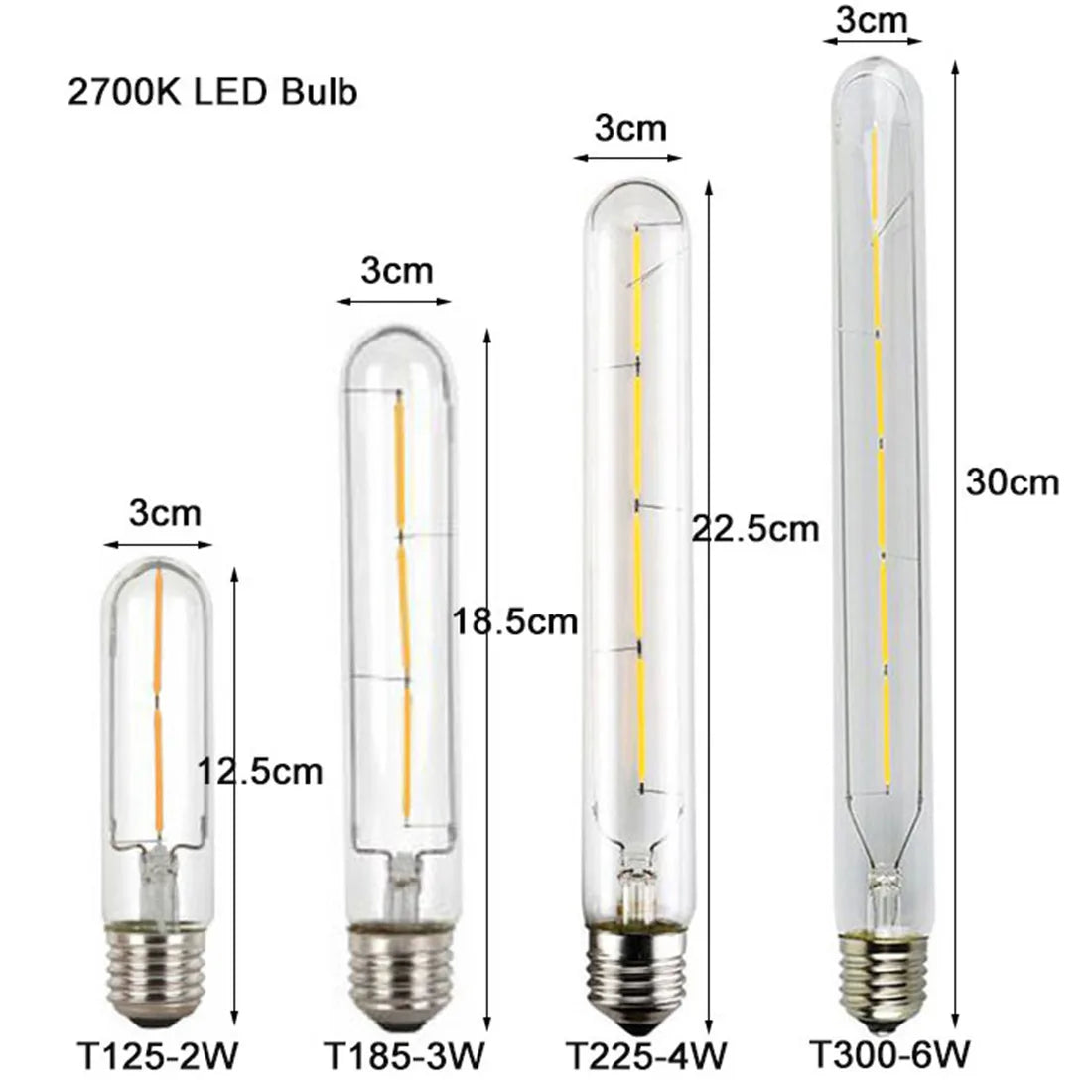 100-240V 6000K LED Filament Light Bulb 110V 120V 6500K Tubular Edison Bulbs T10 T185 T225 T30 T300 Long Tube 4W 6W 8W led Bulb Techelectronicx