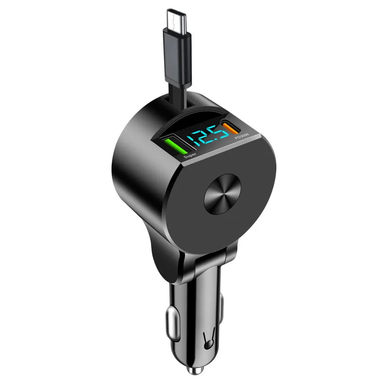 120/90/66W Car Charger Car Super Fast Charge Flash Charging, Telescopic Cable 4 in 1 Car Charger 2 USB Ports Adapter Compatible Techelectronicx