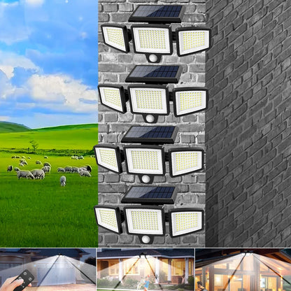 (5/4/3/2/1PCS)IP65Waterproof 3Heads Solar Outdoor Light, 210LED 2500LM Motion Sensor Security Light with Wireless Remote Control Techelectronicx