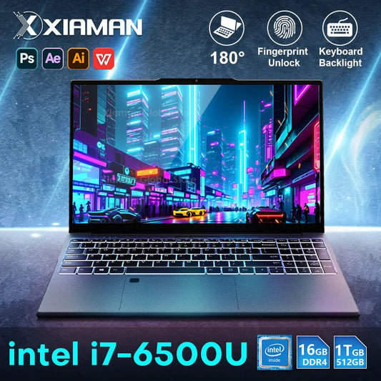 Xiaman 15.6" Intel Core i7 6500U Laptop Computer Windows 11 Pro 16GB DDR4 512GB 1TB SSD Portable Notebook PC Gamer Gaming Laptop Techelectronicx