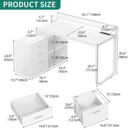 L-Shaped Gaming Computer Desk Home Office Desk File Drawers TechElect