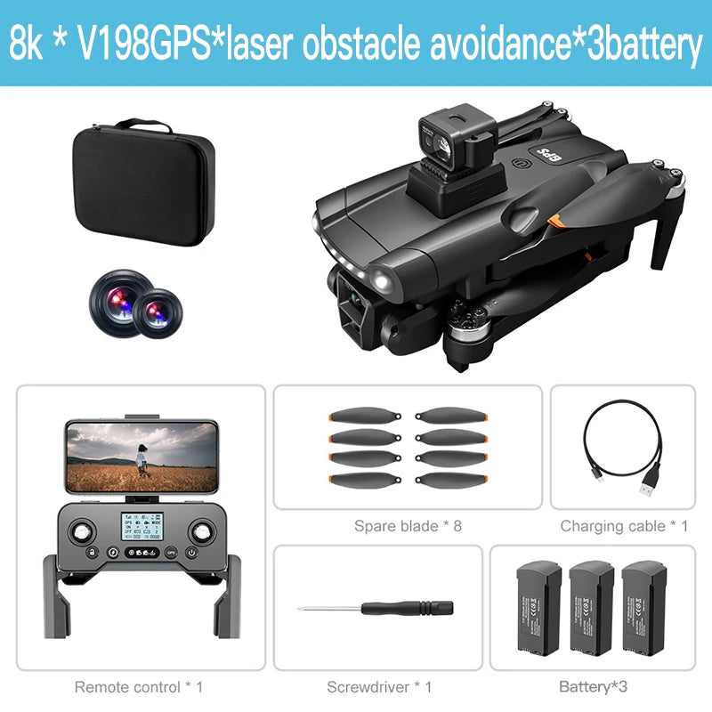 Xiaomi Mijia V198GPS MAX Drone 8K Professional Brushless Motor Laser Obstacle Avoidance Foldable Quadcopter Aerial Optical RCToy Techelectronicx
