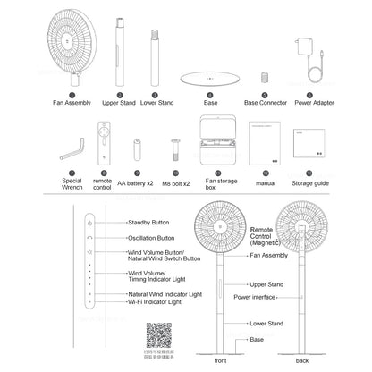XIAOMI MIJIA DC Inverter Floor Fan Pro,Ultra-Thin Retractable,With Storage Box,Smart Standing Electric Fan,100 Air Flow Settings Techelectronicx