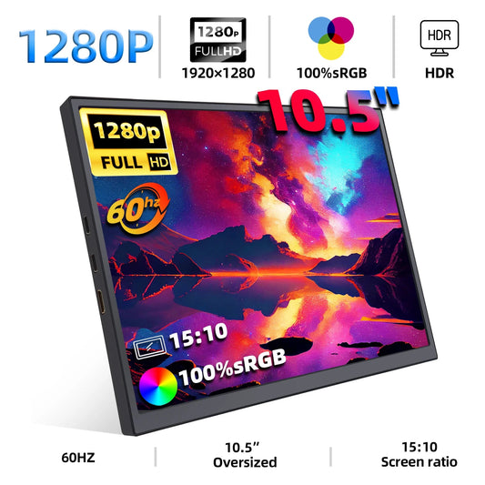 ZSUS 10.5-Inch Portable Monitor 1280P 100%sRGB 15:10 Low Blue Light For XBox PS4 / 5 Switch Cell Phone PC Loptop Extension Techelectronicx
