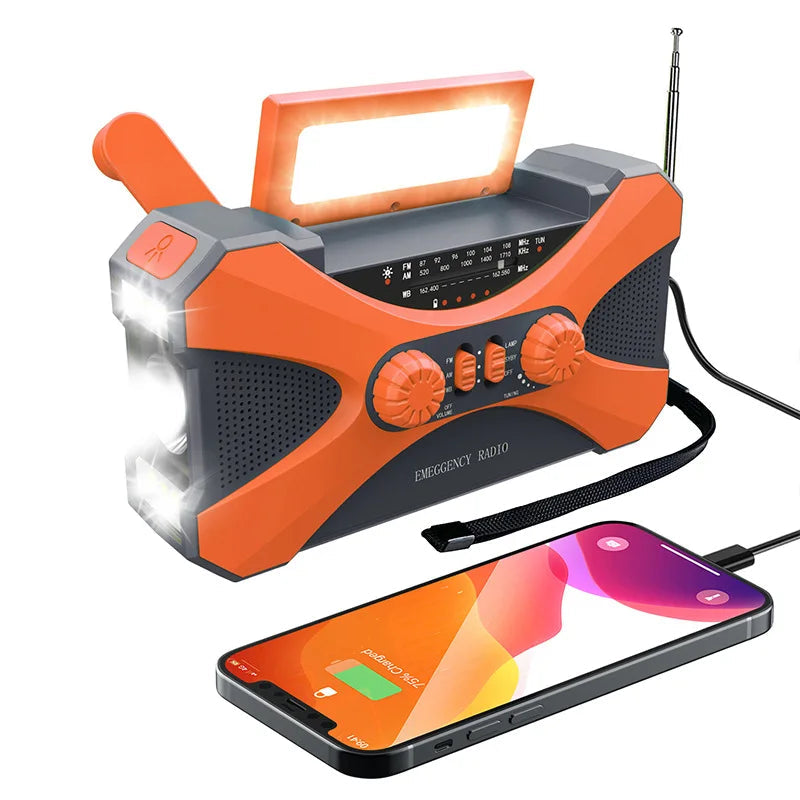 10000mAh Multifunctional Radio Hand Crank Solar USB Charging FM AM WB NOAA Weather Radio Emergency LED Flashlight Torch Power Techelectronicx