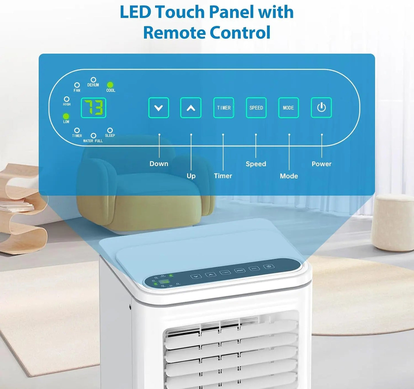 10000 BTU Portable Air Conditioners 3 in 1 Portable AC Unit with Fan & Dehumidifier Remote Control LCD Display, 24H Timer Techelectronicx