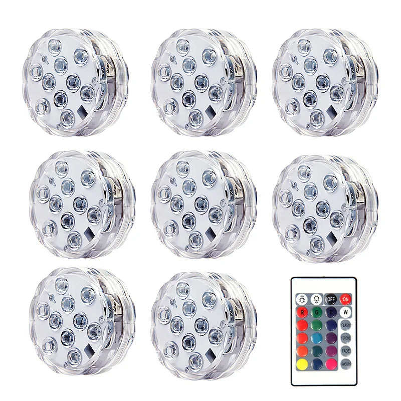 10leds RGB Led Submersible Light Underwater Night Lamp Battery Operated Garden Swimming Pool Light for Wedding Party Vase Bowl Techelectronicx