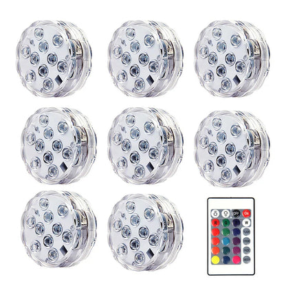 10leds RGB Led Submersible Light Underwater Night Lamp Battery Operated Garden Swimming Pool Light for Wedding Party Vase Bowl Techelectronicx