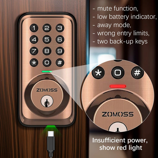 ZOMOSS Keypad Door Lock-Keyless Entry Door Lock-Smart Deadbolt Lock-Anti-Peeking Password-Auto Lock Easy To Install Techelectronicx