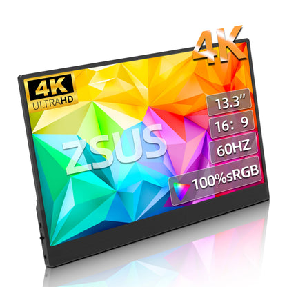 ZSUS 3840*2160 13-inch 4K Portable Monitor 60HZ For Laptop XBox PS4 / 5 Switch TV Box Cell Phone PC Extension Mobile Techelectronicx