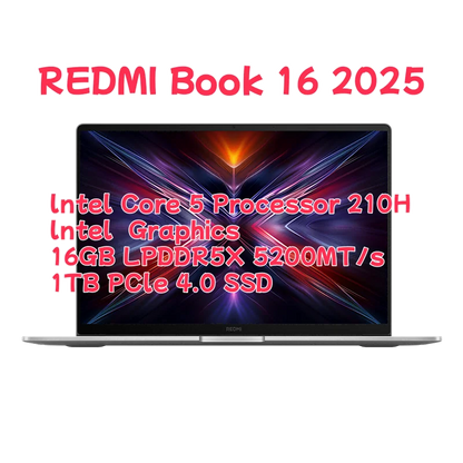Xiaomi Redmi Book 16 2025 Laptop Intel Core 5 220H/210H Processor 16" Notebook 16G/32G DDR5+ 512G/1T SSD Study Office Ultrabook Techelectronicx