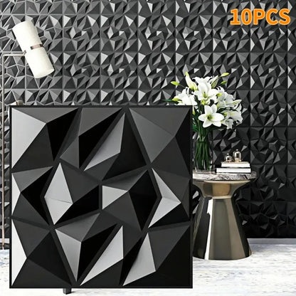 10pcs Diamond Design Decorated 3D Wallpanel, 30cmx30cm Matte White/Black, Diy Home Decoration Wallboard Techelectronicx