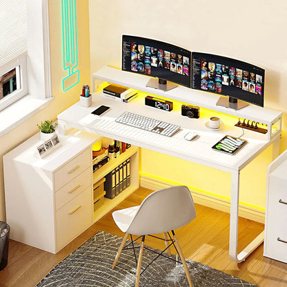 L-Shaped Gaming Computer Desk Home Office Desk File Drawers TechElect