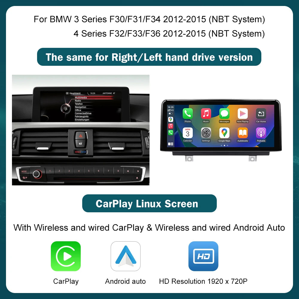 10.25'12.3' Wireless CarPlay Android Auto Multimedia Display Screen For BMW 1 2 3 4 Series F20 F21 F22 F30 F31 F32 F33 Techelectronicx