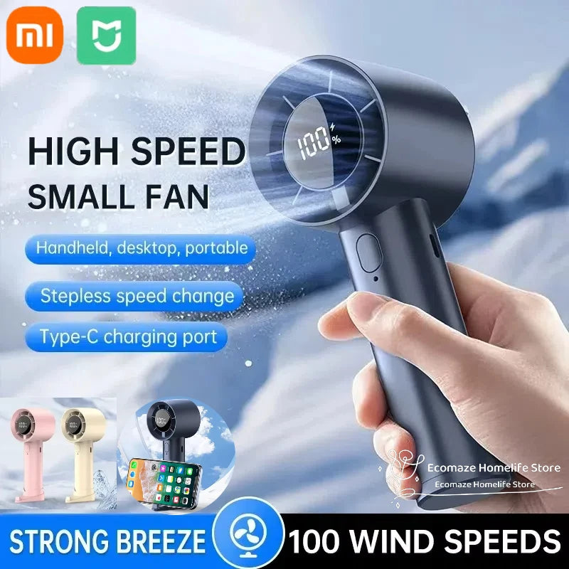 Xiaomi Portable Ice Cooling Mini Handheld Fan 100 Speeds Powerful Fan High-speed USB Rechargeable Cooler with Phone Stand 2025 Techelectronicx
