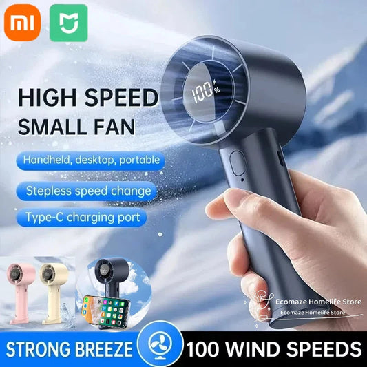 Xiaomi Portable Ice Cooling Mini Handheld Fan 100 Speeds Powerful Fan High-speed USB Rechargeable Cooler with Phone Stand 2025 Techelectronicx