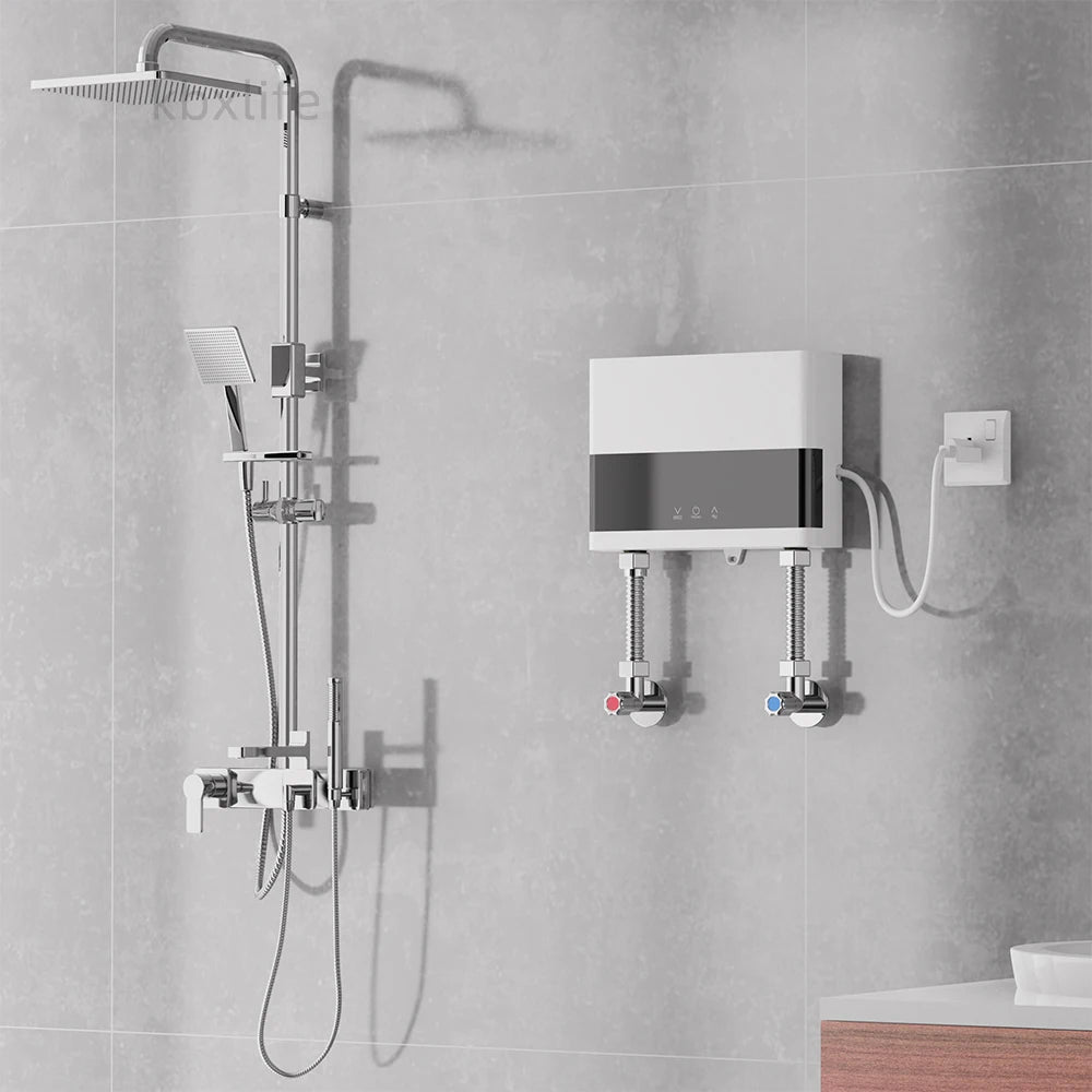 110V/220V Instant Water Heater Bathroom Kitchen Wall Mounted Electric Water Heater with Remote Control LCD Temperature Display Techelectronicx