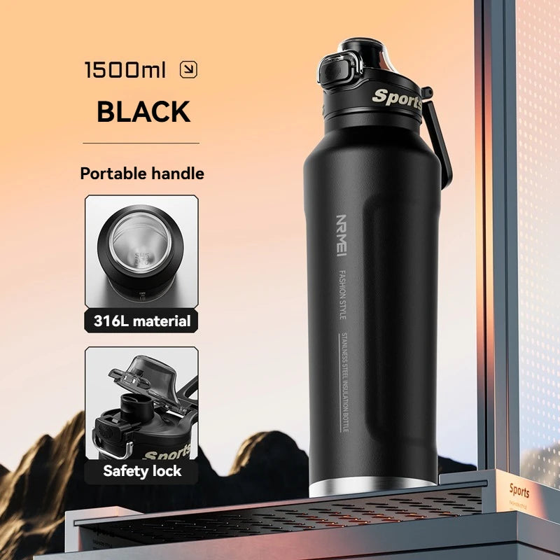 1.5L Insulated Water Bottle Stainless Steel Cold Hot Insulated Cup Vacuum Thermos Bottle Double Wall Flasks Techelectronicx