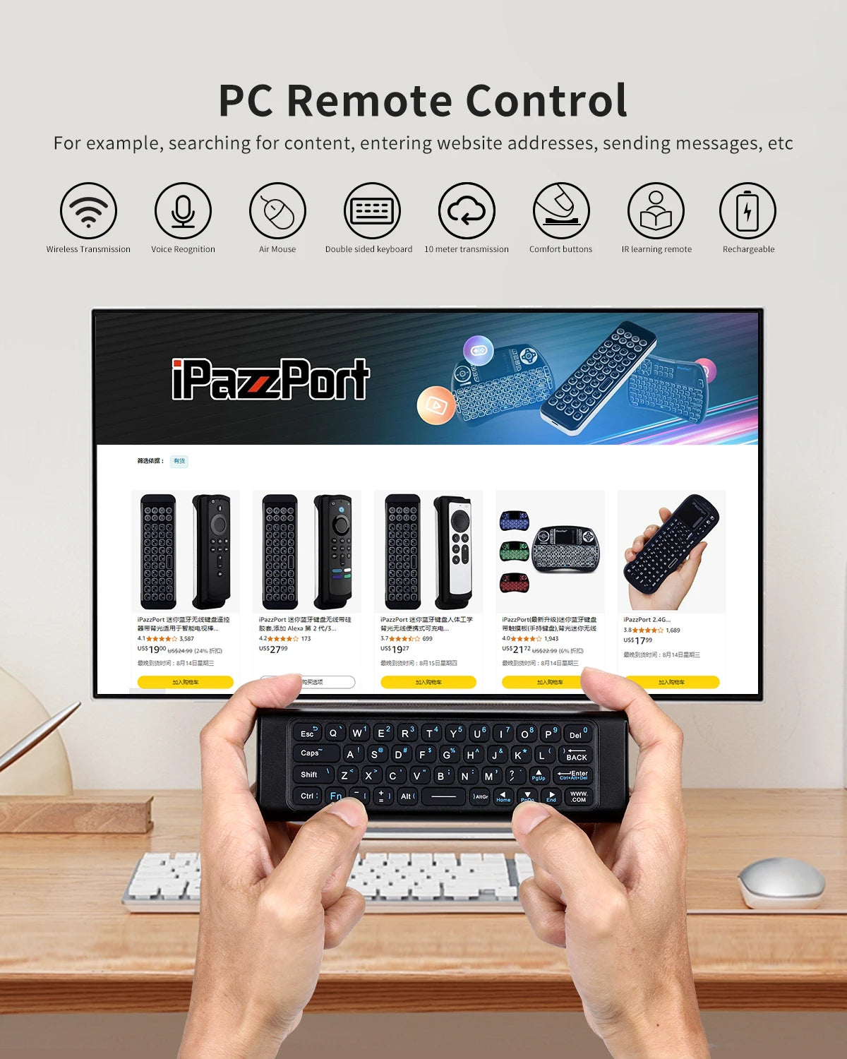 2.4G & Bluetooth Air Mouse with Keyboard for PC, TV, Laptop - IR Learning Function, Aluminum Shell, Wosung Remote Control Techelectronicx