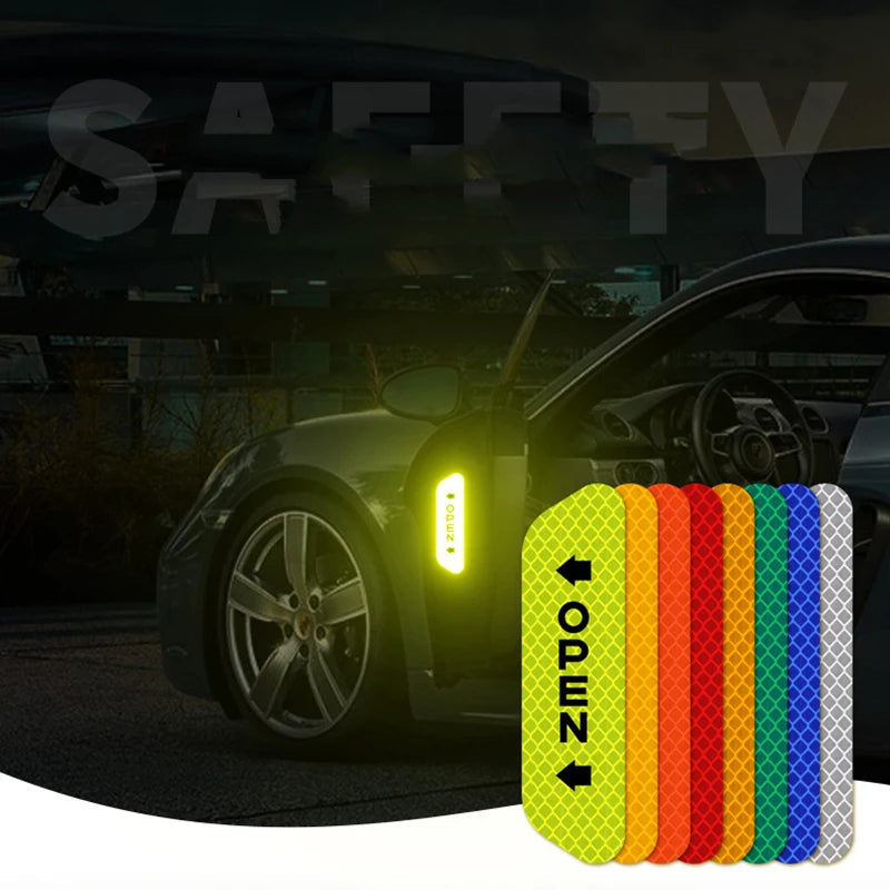1/4PCS Car Door Reflective Sticker Safety Opening Warning Reflective Tape Car Accessories Interior Exterior Reflector Techelectronicx