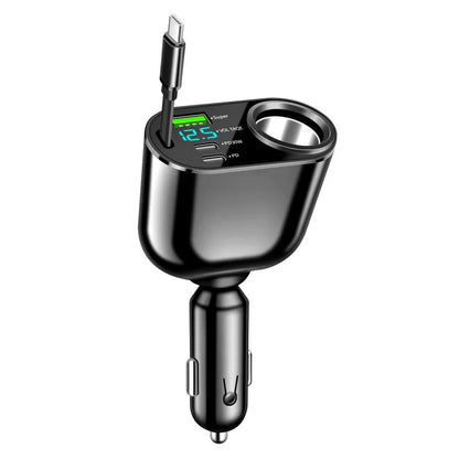 120/90/66W Car Charger Car Super Fast Charge Flash Charging, Telescopic Cable 4 in 1 Car Charger 2 USB Ports Adapter Compatible Techelectronicx