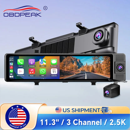 11.26 Inch 3 Camera Recording Android Auto Carplay Wireless Connection 2.5K Recording Wifi Mirror Car DVRs Touch Screen Car Dash Techelectronicx