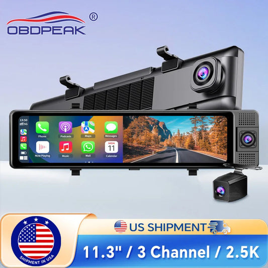 11.26 Inch 3 Camera Recording Android Auto Carplay Wireless Connection 2.5K Recording Wifi Mirror Car DVRs Touch Screen Car Dash Techelectronicx