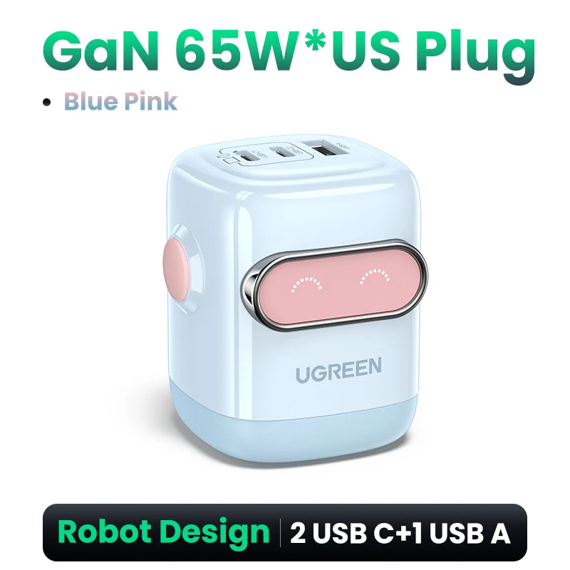 【US Plug】UGREEN 65W 30W GaN Charger Robot Design QC4.0 3.0 PPS for iPhone 16 15 14 Pro Macbook Laptops Tablet PD3.0 Fast Charger Techelectronicx
