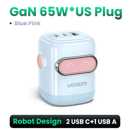 【US Plug】UGREEN 65W 30W GaN Charger Robot Design QC4.0 3.0 PPS for iPhone 16 15 14 Pro Macbook Laptops Tablet PD3.0 Fast Charger Techelectronicx