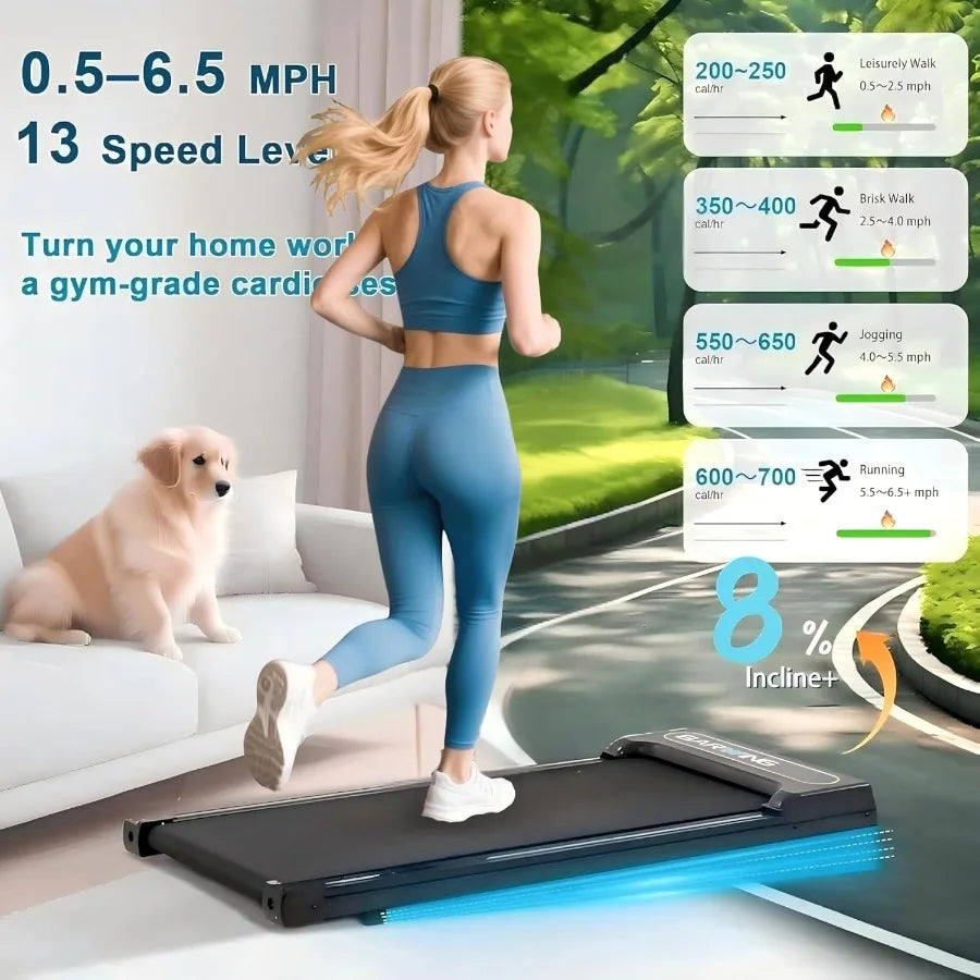 6.5MPH Walking Pad Treadmill Under Desk Walking Pad with Incline 330 lbs Mini Portable Walking Treadmill for Home Small Office TechElect