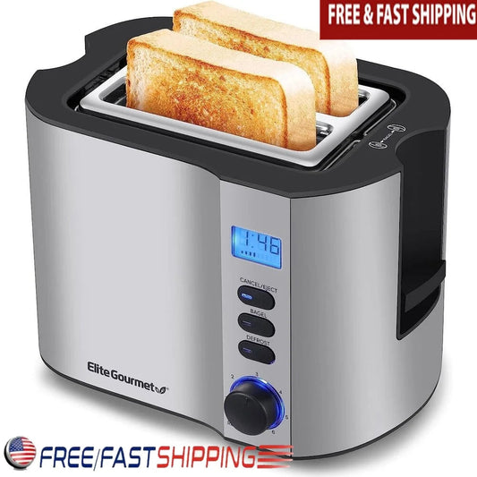 Stainless Steel 2-Slice Toaster with LCD Display Bagel Function Defrost Reheat Adjustable Toasting Levels Kitchen Appliance Techelectronicx