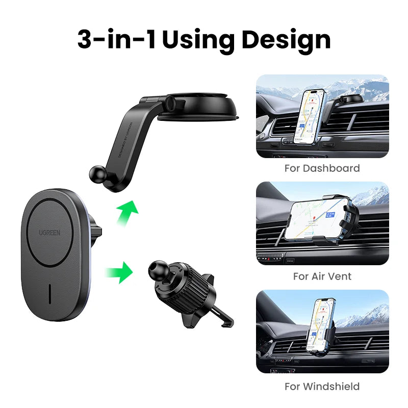 【Ship from Saudi Arabia】UGREEN Magnetic Car Phone Holder Stand 7.5W Wireless Charger For iPhone 16 15 14 13 12 Pro Max Charging - TechElect