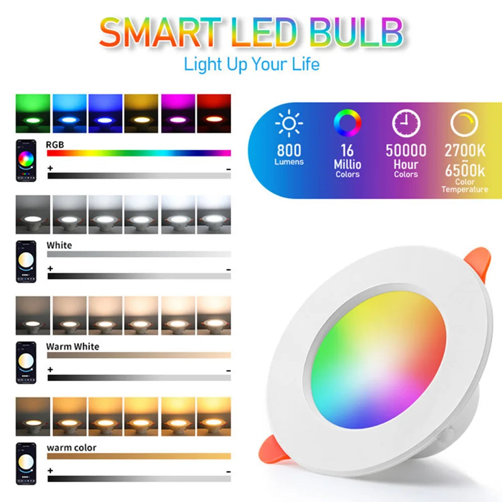 1-10PCS LED Downlight Bluetooth TUYA 110/220V Dimmable Spot Light Recessed Round Light Spot Bluetooth Lamp For Alexa Google Home Techelectronicx