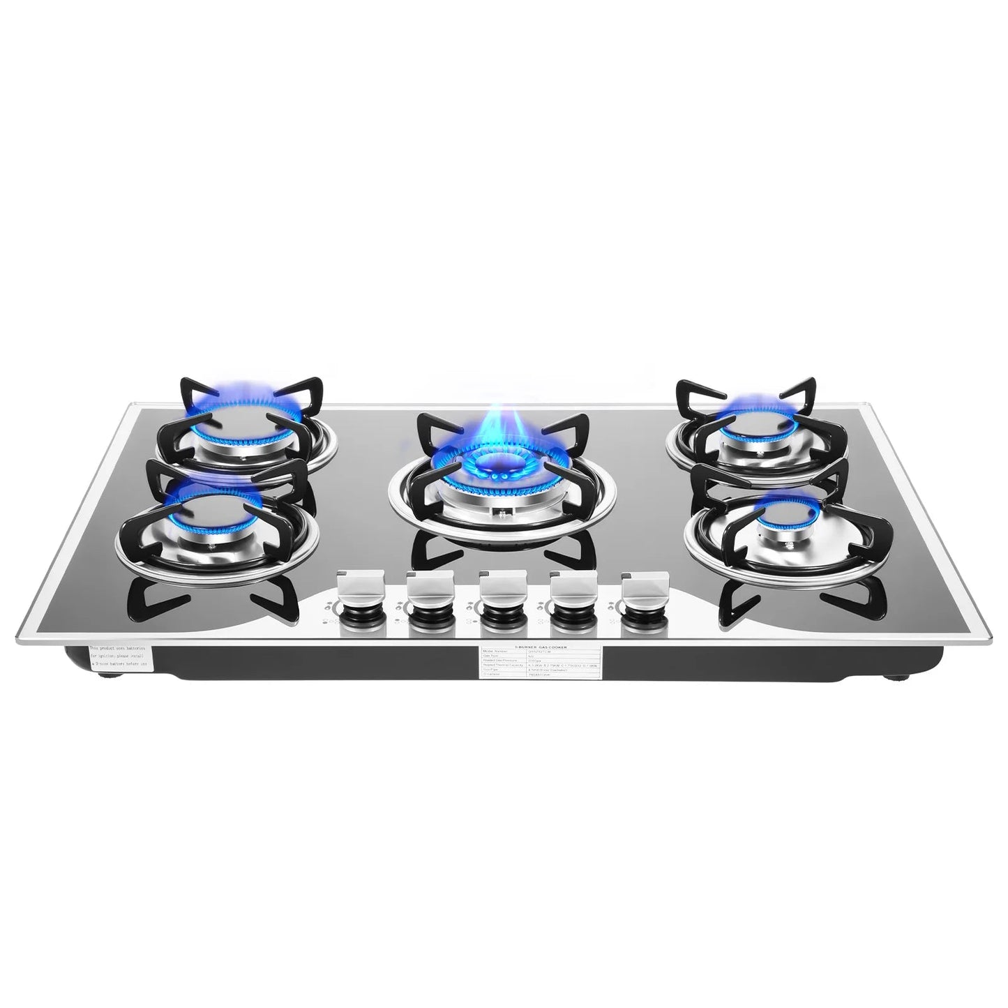﻿ ﻿ 5 Burner Gas Stove Glass 5-Burner Gas Hob Cooktop Hob LPG/NG for Home Commercial Kitchen Techelectronicx