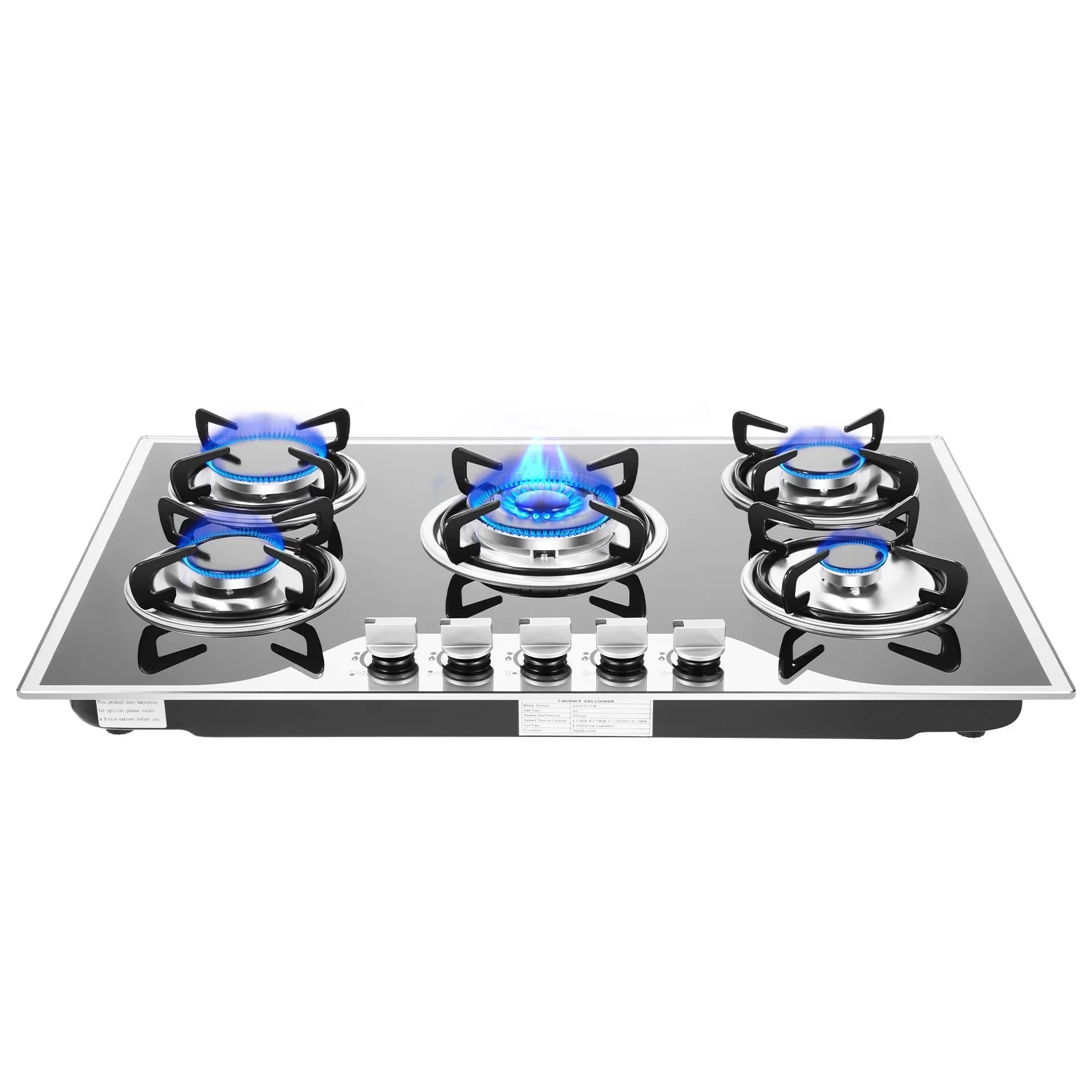 ﻿ ﻿ 5 Burner Gas Stove Glass 5-Burner Gas Hob Cooktop Hob LPG/NG for Home Commercial Kitchen Techelectronicx