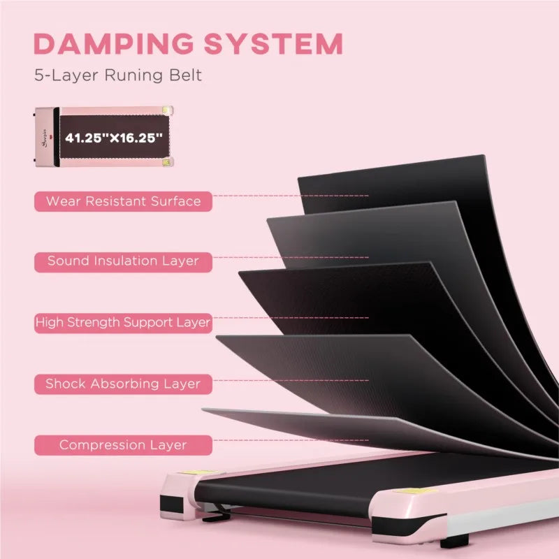 US Stock Under Desk Treadmill, Portable Walking Pad With Foldable Wheels, Remote Control, LED Display, Pink TechElect