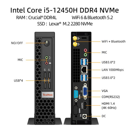 TexHoo Mini PC Gaming Computer Intel Core i5 13500H AMD R7 5800H Processor ITX Windows 11 Pro 10 System Unit DDR4 NVMe WiFi Techelectronicx